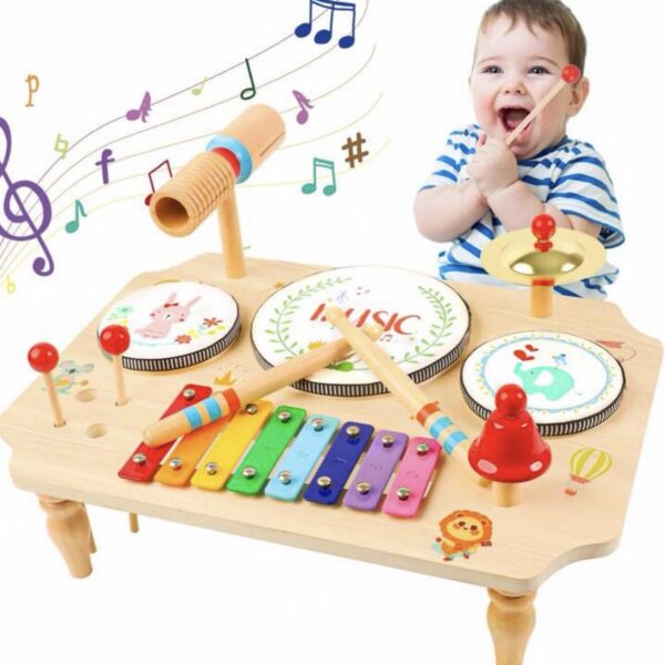 Batería Infantil Musical de Madera, tambor con Xilófono – Juguete Educativo Multifuncional para Niños y Niñas (+12 meses)