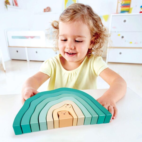 HAPE Bloques de Madera Apilables Oso Polar – Juguete Sensorial Montessori para Desarrollar Motricidad y Creatividad | +24 Meses