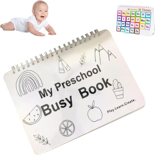 Libro Sensorial Educativo Preschool Busy Book – 12 Temas de Aprendizaje, +300 Stickers y Accesorios | Ideal para Viajes y Juego Didáctico