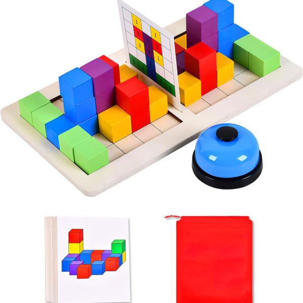 Juego Educativo de Cubos de Madera con Campana – Puzzle IQ 3D, Retos Progresivos, Coordinación Mano-Ojo, Lógica y Velocidad Mental (36+ Meses)