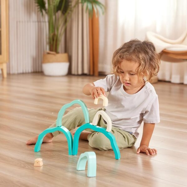 HAPE Bloques de Madera Apilables Oso Polar – Juguete Sensorial Montessori para Desarrollar Motricidad y Creatividad | +24 Meses