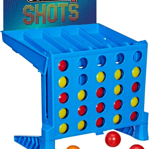 Connect 4 Shots – Juego de Mesa Activo con Lanzamiento de Bolas, Competencia Simultánea, Tablero Plegable y Almacenamiento Integrado (2 Jugadores, +8 años)