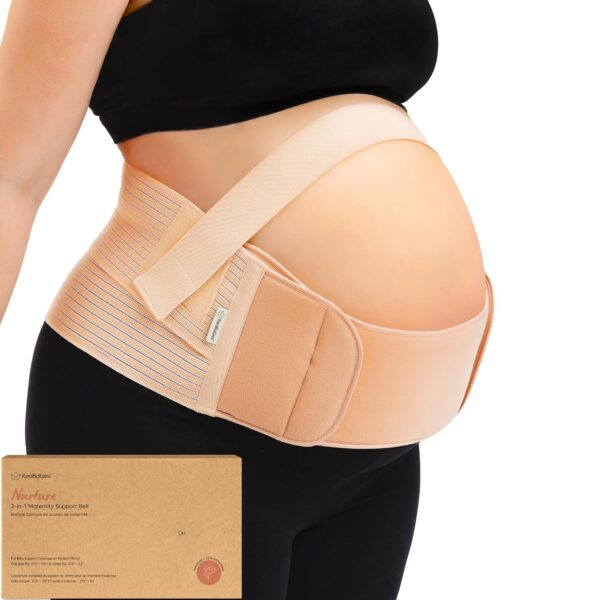 Faja Maternal 2 en 1 KeaBabies Nurture – Banda de Soporte para Embarazo Ajustable y Transpirable, Soporte Ergonómico 360° para Espalda, Cadera y Pelvis (Ivory, Talla Única)