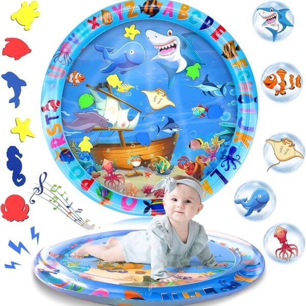 Alfombra sensorial de agua interactiva, gruesa y refrescante, con peces para el juego de niños 100cm diámetro