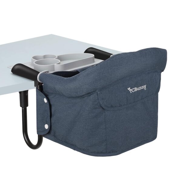Silla de Comer Portátil de Mesa Plegable con Bandeja, clip de gancho – Arnés de 5 Puntos, Lavable y Compacta (6–36 meses), azul