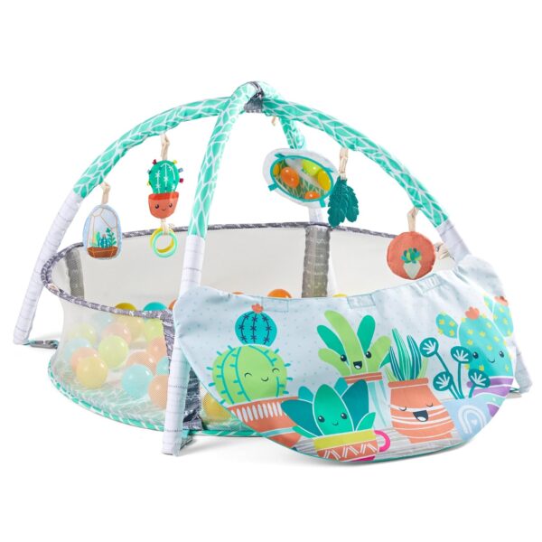 Infantino Gimnasio de Actividades 4 en 1 con Pelotero – Tapete Sensorial para Bebés y Niños, Desarrollo Motor y Juego Multietapa, suculentas