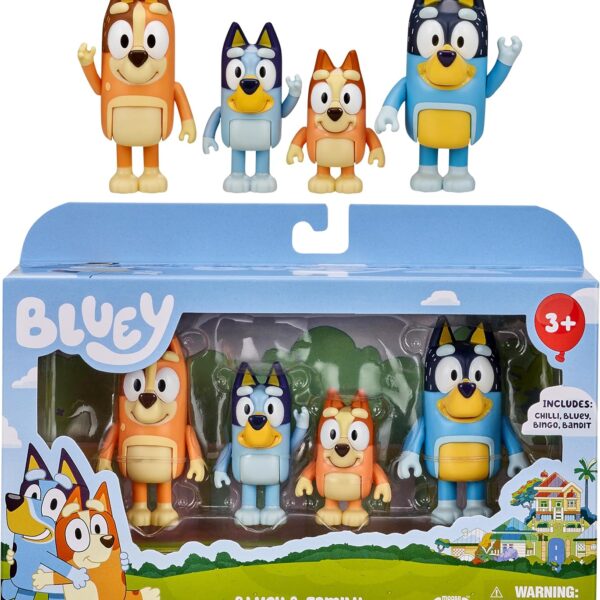 Set de Figuras Bluey – Articuladas, Resistentes y Portátiles para Juego Imaginativo | Incluye Bluey, Bingo, Chilli y Bandit | +3 años