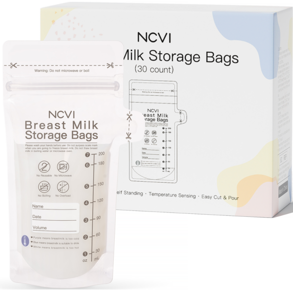 NCVI AM9171- Bolsas para Almacenamiento de Leche Materna con sensor de temperatura – 30 unidades (7 oz / 200 ml)
