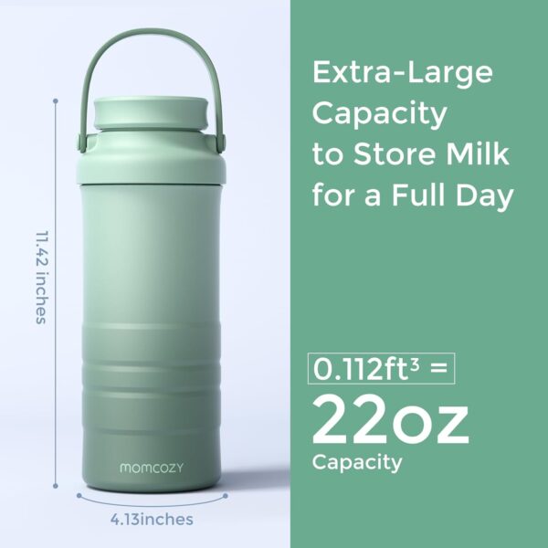 Momcozy Enfriador Portátil de Leche Materna 22oz (650ml) – 24H+ Enfriamiento 360° Sin Hielo – Incluye 2 Biberones – Verde