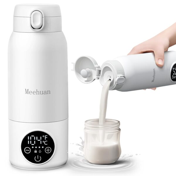 Meehuan- Calentador Portátil de Biberones 17oz – Calienta en 2 Minutos, Control Preciso 98°F–158°F, IPX6 Resistente al Agua – Ideal para Viajes (Blanco)