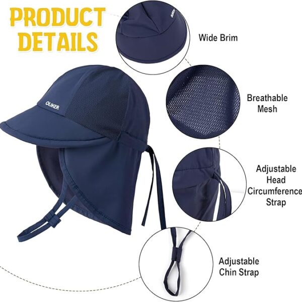 Sombrero de Sol para Bebé UPF 50+ con Malla Transpirable y Protector de Cuello – Ajustable y de Secado Rápido, tamaño 0-6 meses, azul