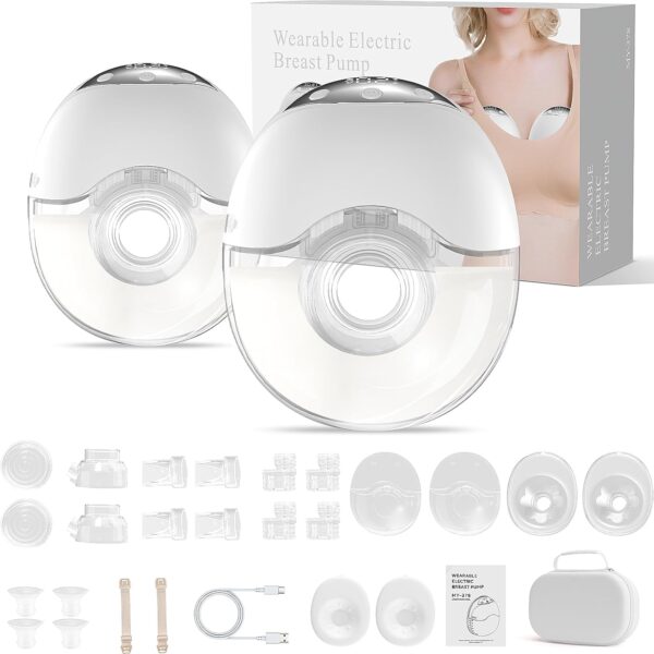 Extractor de Leche Eléctrico Manos Libres MY378– 4 Modos, 12 Niveles de Succión, Silencioso y Portátil, tamaño de brida de 24, 21 y 19mm, 210ml por copa, dos copas, con estuche