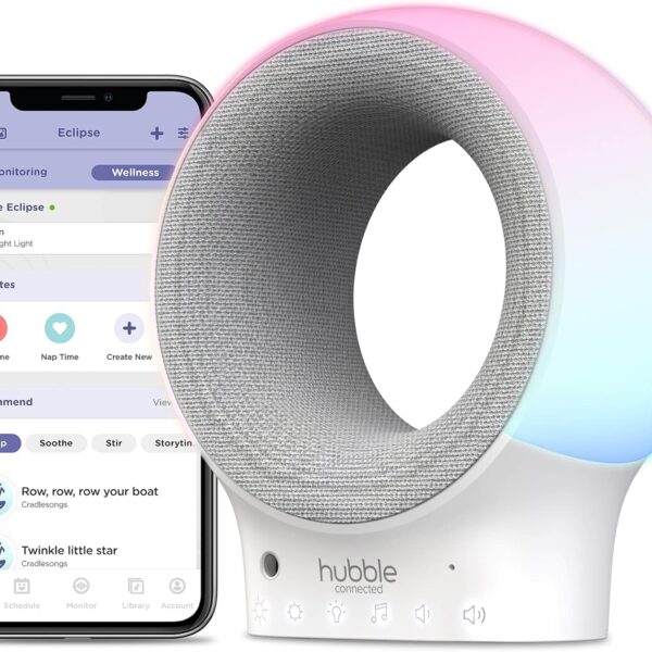 Hubble Eclipse Soother Monitor de Audio Wi-Fi para Bebés – Luz Nocturna de 7 Colores, Sonidos Relajantes, Ruido Blanco y Entrenador de Sueño con App