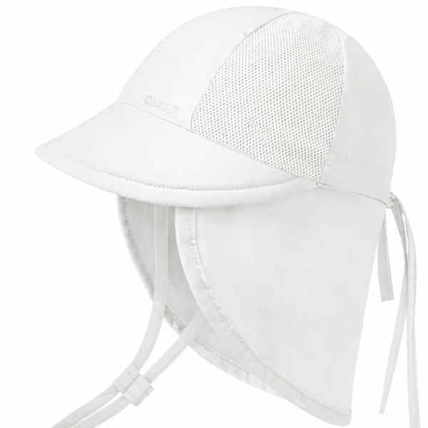 Sombrero de Sol para Bebé UPF 50+ con Malla Transpirable y Protector de Cuello – Ajustable y de Secado Rápido, tamaño 0-6 meses, blanco
