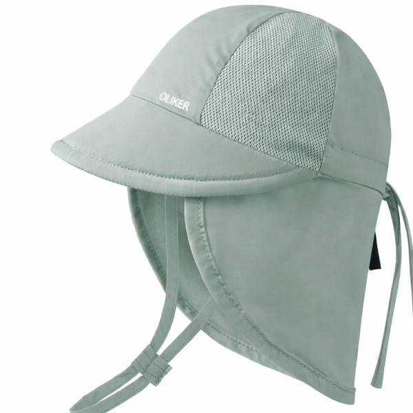 Sombrero de Sol para Bebé UPF 50+ con Malla Transpirable y Protector de Cuello – Ajustable y de Secado Rápido, tamaño 0-6 meses, verde