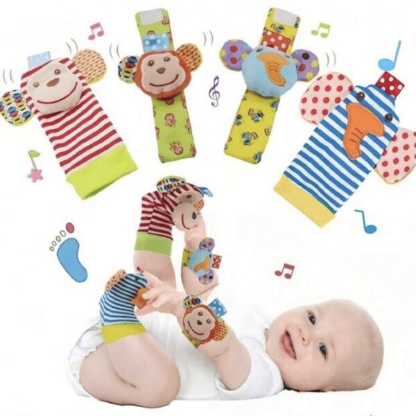 Set de 4 Sonajeros Sensoriales para Bebé 0-6 Meses – Muñequeras y Calcetines con Sonido, Juguetes de Estimulación Temprana para Manos y Pies, abejas
