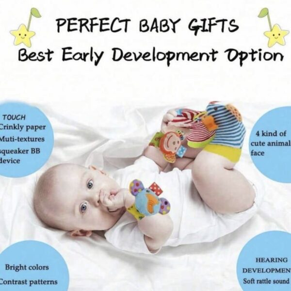 Set de 4 Sonajeros Sensoriales para Bebé 0-6 Meses – Muñequeras y Calcetines con Sonido, Juguetes de Estimulación Temprana para Manos y Pies, elefante mono