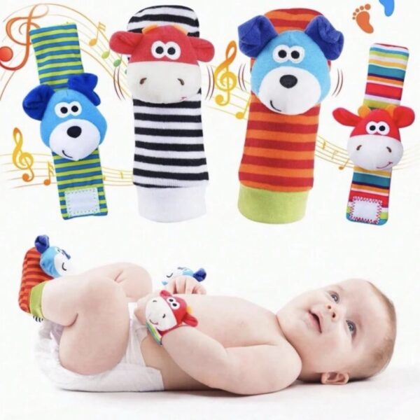 Set de 4 Sonajeros Sensoriales para Bebé 0-6 Meses – Muñequeras y Calcetines con Sonido, Juguetes de Estimulación Temprana para Manos y Pies, cachorros
