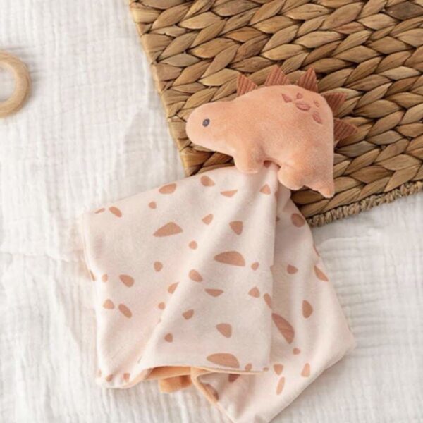 Manta de Apego para Bebé 29×29 cm – Suave y Esponjosa con Personaje de Tela, Dou Dou de Seguridad para Recién Nacido, dinosaurio estegosaurio naranja
