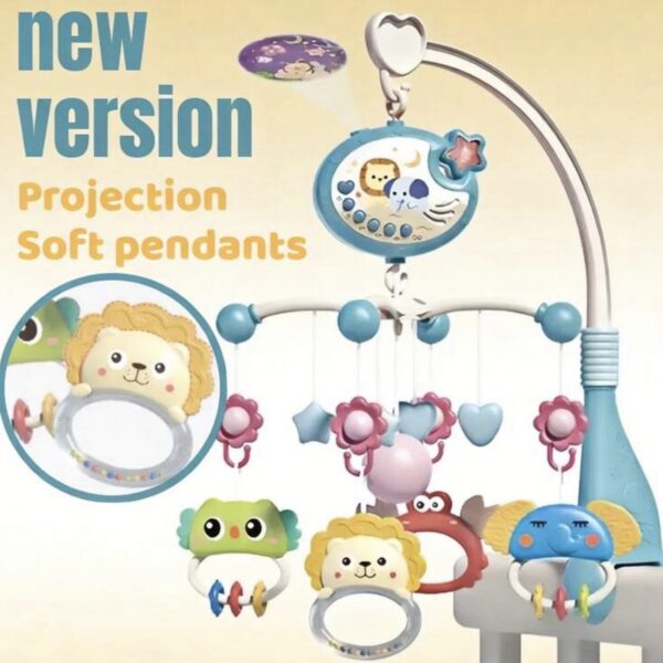Móvil Musical para Cuna con Proyector, Rotación 360°, Luz Nocturna y Control Remoto – Juguete Sensorial para Bebé, celeste