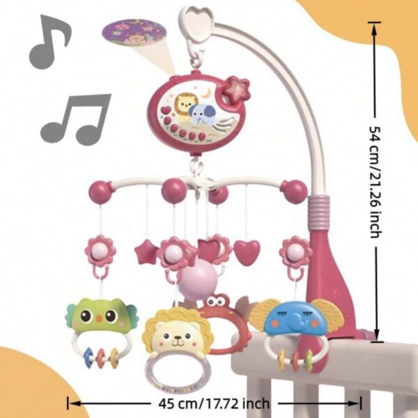 Móvil Musical para Cuna con Proyector, Rotación 360°, Luz Nocturna y Control Remoto – Juguete Sensorial para Bebé, rosado