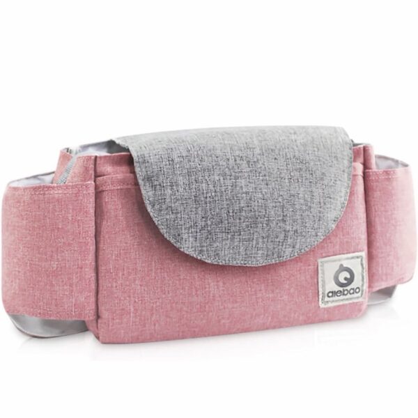 Bolsa Organizadora para Cochecito de Bebé con Portavasos – Organizador Universal para Carriola, Compartimentos Amplios y Correa Reforzada, Uso como Bolso de Mano (Rosa)