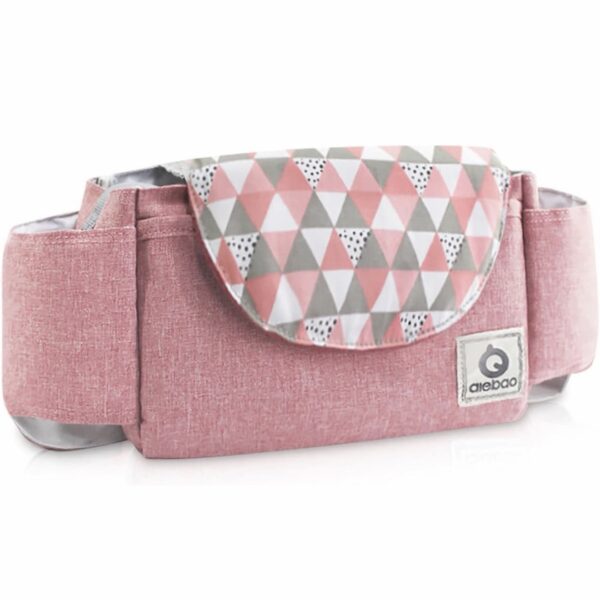 Bolsa Organizadora para Cochecito de Bebé con Portavasos – Organizador Universal para Carriola, Compartimentos Amplios y Correa Reforzada, Uso como Bolso de Mano (Rosa estampado)