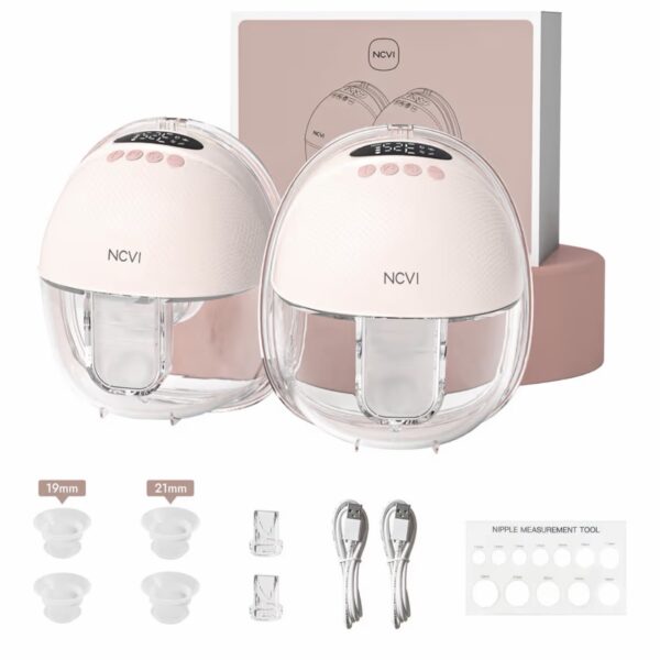 Copia de Extractor de Leche Eléctrico Portátil NCVI 8131 - Manos Libres, 4 Modos y 9 Niveles, Ultra Silencioso con Pantalla LED y Bridas de 19/21/24 mm, Pack de 2 (rosa)