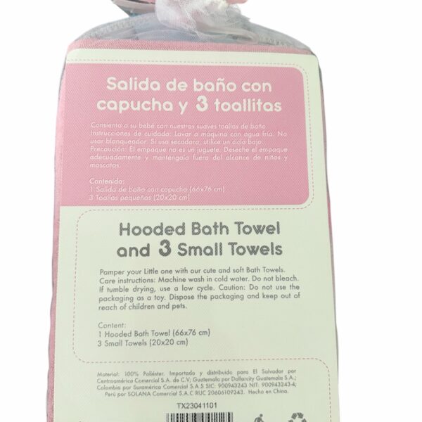 Salida de Baño para Bebé con Capucha 66×76 cm + Set de 3 Toallitas 20×20 cm – Toalla Suave y Absorbente para Recién Nacidos y Bebés, mariposa rosada