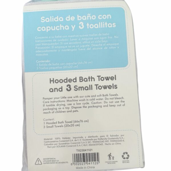 Salida de Baño para Bebé con Capucha 66×76 cm + Set de 3 Toallitas 20×20 cm – Toalla Suave y Absorbente para Recién Nacidos y Bebés, elefante