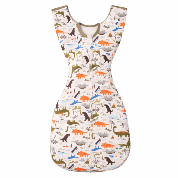 Saco de Dormir para Bebé con Mangas – Diseño Ergonómico en Forma de U con Cremallera Bidireccional, de 0-6 meses, 67.5x32.5 cm, dinosaurio