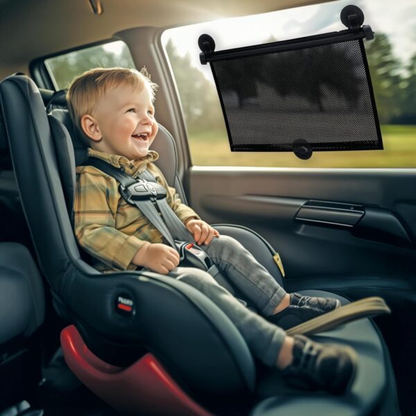 Nuby 14” (2 Pack) - Parasoles Retráctiles para Ventana de Carro | Protector Solar para Bebé con Ventosas