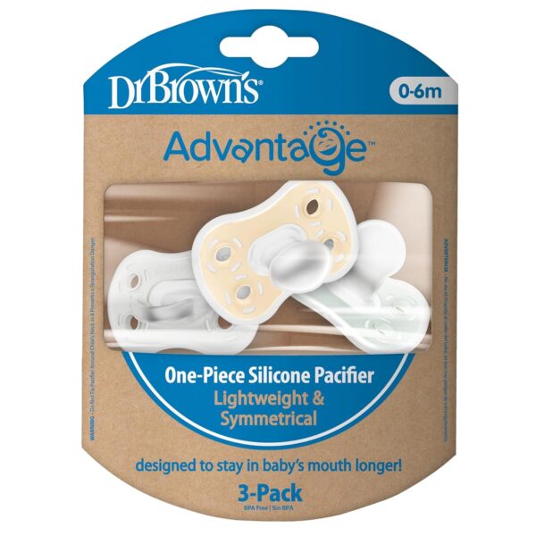 Chupón de Silicona Dr. Brown’s Advantage 0–6 Meses (3 Pack) | Diseño Simétrico | BPA Free