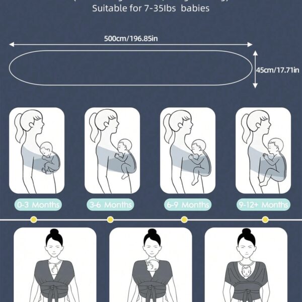 Fular Portabebés Ergonómico Ajustable | Portabebé Elástico para Recién Nacido (0-36 Meses) | Soporte Lumbar y Máxima Comodidad | Talla Única XS–XXXL, gris