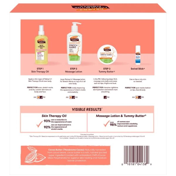 Kit Palmer’s Cocoa Butter para Embarazo – Cuidado de Estrías con Aceite, Loción, Tummy Butter y Bálsamo