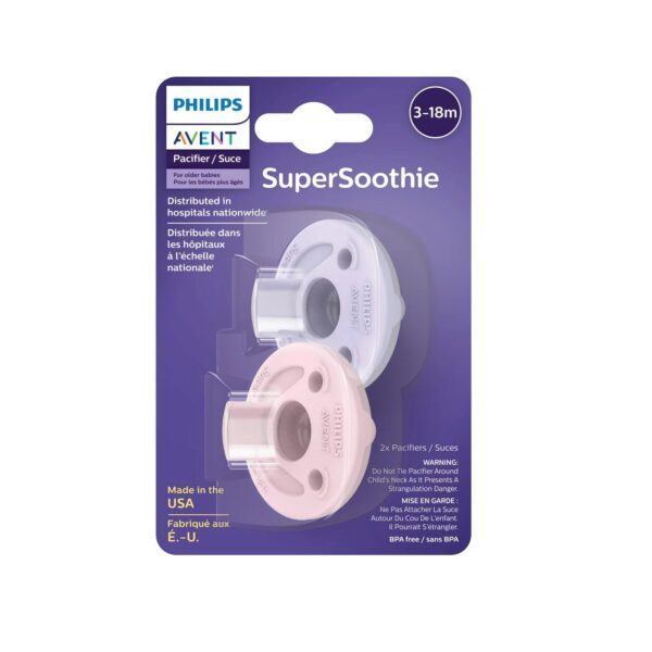 Philips Avent Soothie Chupetes Ortodónticos de Silicona 3-18m (2unidades) Sin BPA – Rosa y Lila