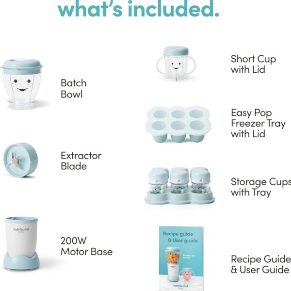 NutriBullet Baby NBY-50100 Sistema Completo para Preparar Alimentos de Bebé 32 oz – Incluye Vasos, Bandeja y Accesorios – Libre de BPA