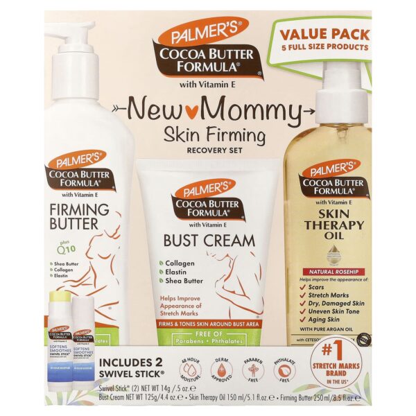 Palmer’s Cocoa Butter Formula New Mommy Skin Firming Recovery Set – Incluye 5 Productos Reafirmantes Postparto