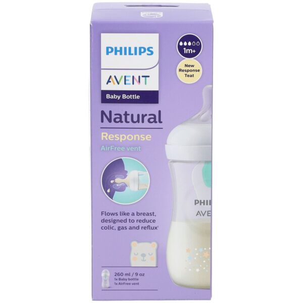 Philips Avent Biberón Natural Response 260 ml con Válvula AirFree | Flujo para Bebés de 1 Mes+ | Libre de BPA