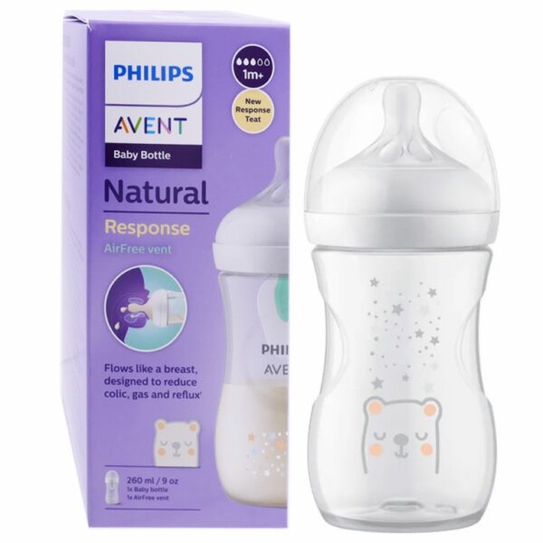 Philips Avent Biberón Natural Response 260 ml con Válvula AirFree | Flujo para Bebés de 1 Mes+ | Libre de BPA