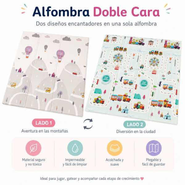 Alfombra de Juego reversible y plegable– Diseño globo y ciudad (150x200cm)