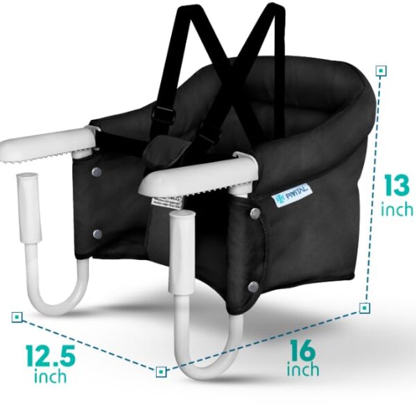 Silla de Comer Portátil tipo clip, Hook On para Bebé Negra con Bolsa de Viaje – Asiento de Mesa Plegable 6-36 Meses, hasta 33 libras