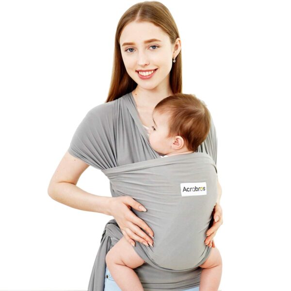 Acrabros Fular Porta Bebé – Portabebé o cargador Ergonómico, Ligero y Transpirable para Recién Nacidos hasta 16 kg (gris)