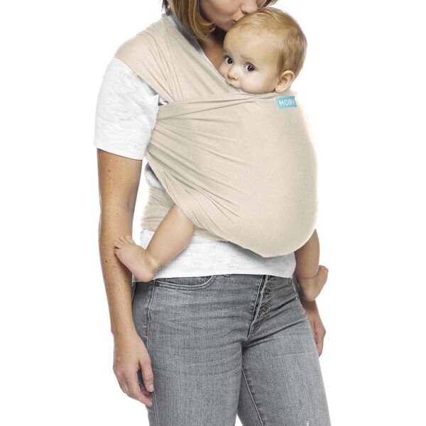 Moby Evolution Baby Wrap Carrier Almond Portabebé Ajustable 8-33 lbs – Fular Portabebé Ergonómico para Recién Nacidos, almendra