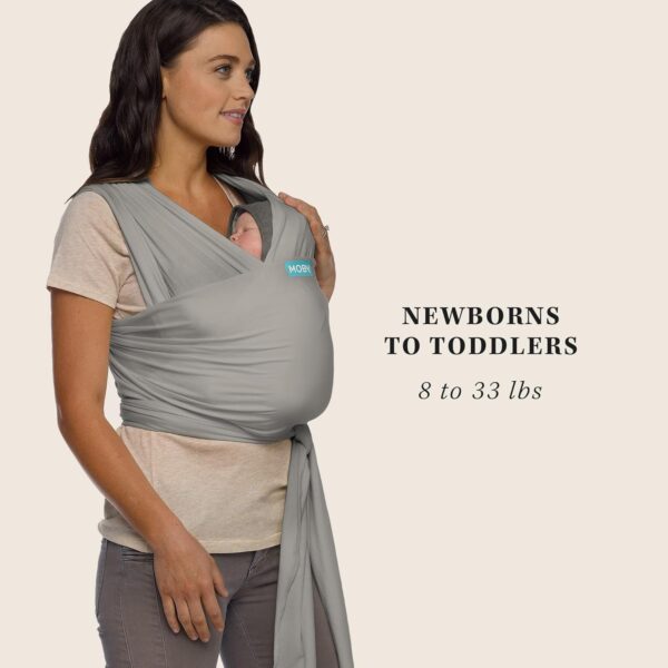 Moby Evolution Baby Wrap Carrier Almond Portabebé Ajustable 8-33 lbs – Fular Portabebé Ergonómico para Recién Nacidos, gris piedra