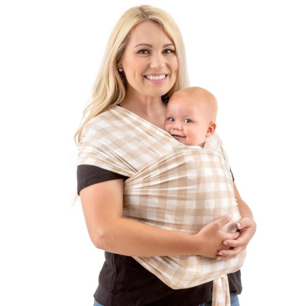 WeeSprout Baby Wrap Carrier – Fular Portabebé Ergonómico para Recién Nacidos e Infantes | Suave, Transpirable y Ajuste Universal Manos Libres, beige estampado