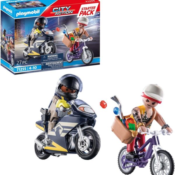 Playmobil Starter Pack Special Forces and Thief 71255 – Policía vs Ladrón con Moto y Bicicleta (27 Piezas)