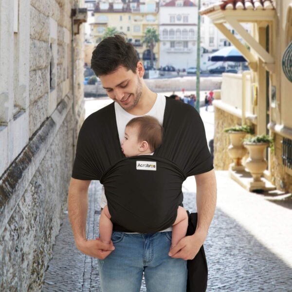 Acrabros Fular Porta Bebé – Portabebé o cargador Ergonómico, Ligero y Transpirable para Recién Nacidos hasta 16 kg (negro)