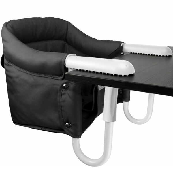 Silla de Comer Portátil tipo clip, Hook On para Bebé Negra con Bolsa de Viaje – Asiento de Mesa Plegable 6-36 Meses, hasta 33 libras