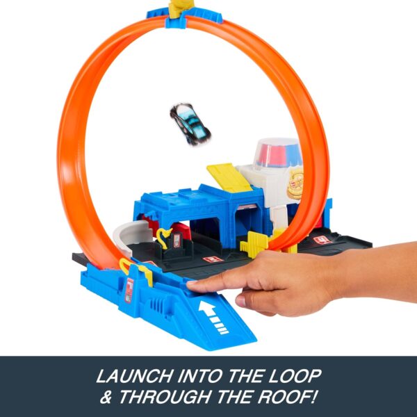 Hot Wheels Super Police Station Track Set con Auto 1:64 – Pista con Loop Ajustable, 4 Formas de Carrera y Juego de Acción